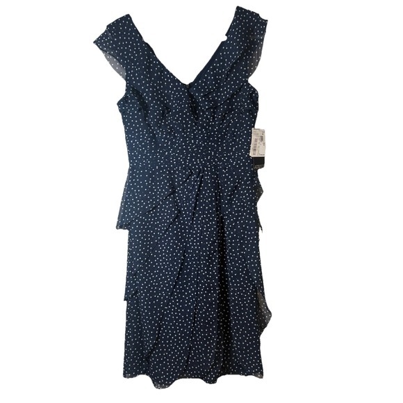 Adrianna Papell Dress Women's 4 Blue White Polkadot Party Date Night Flirty NEW - Picture 3 of 11